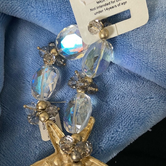 Bracelet-stretch.NIB.goldtone with rhinestone starfish, big & small crystals - Picture 8 of 8